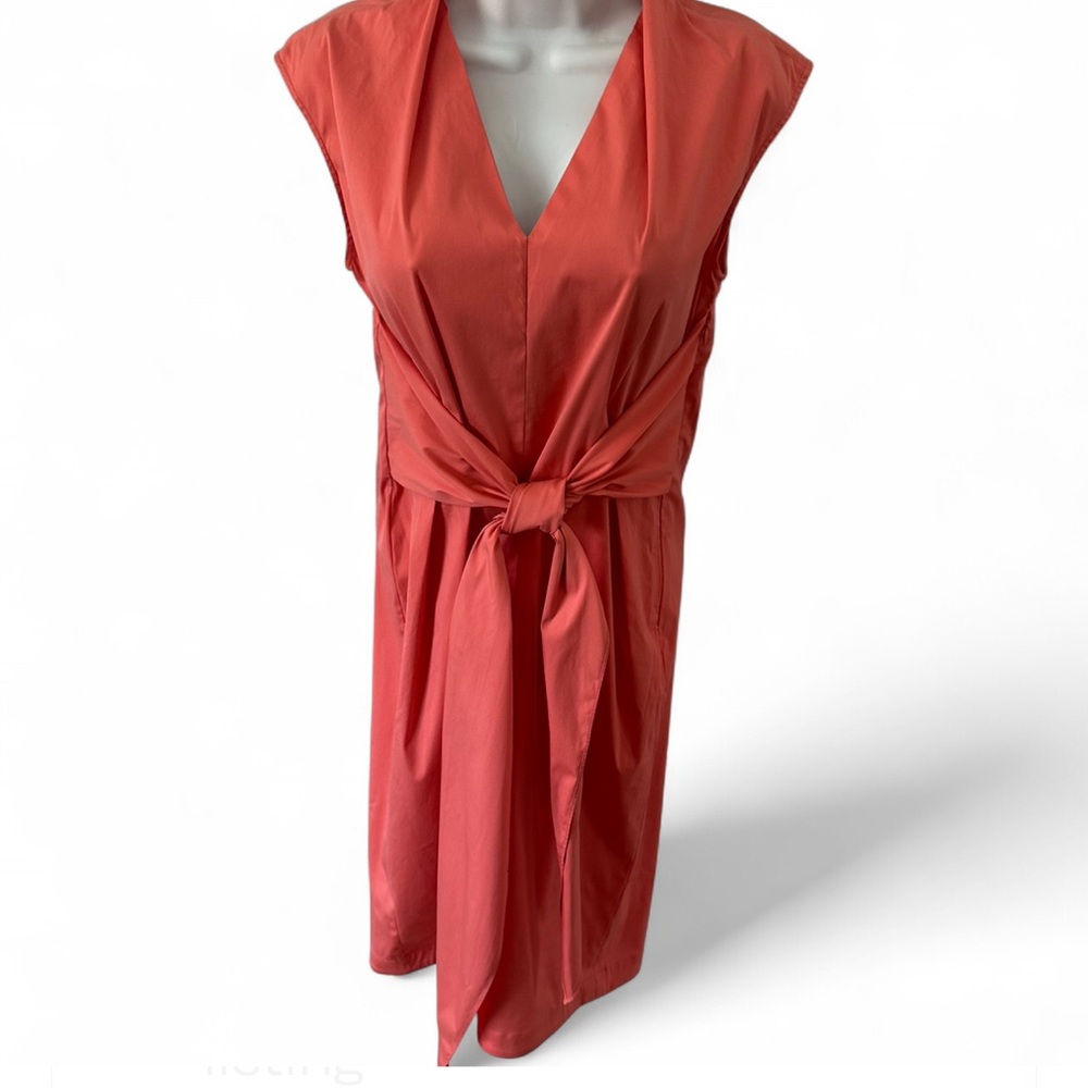 Lafayette 148 New York Coral Midi Dress with Waist Tie